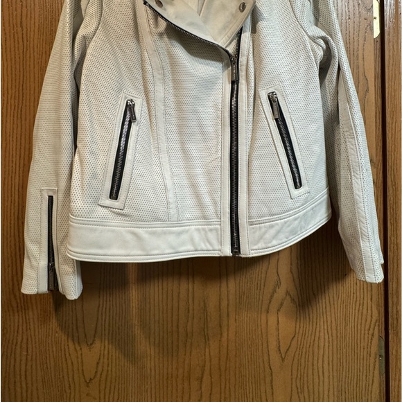 MICHAEL KORS 100% Leather Moto Biker Jacket Off-white size large - Picture 2 of 6